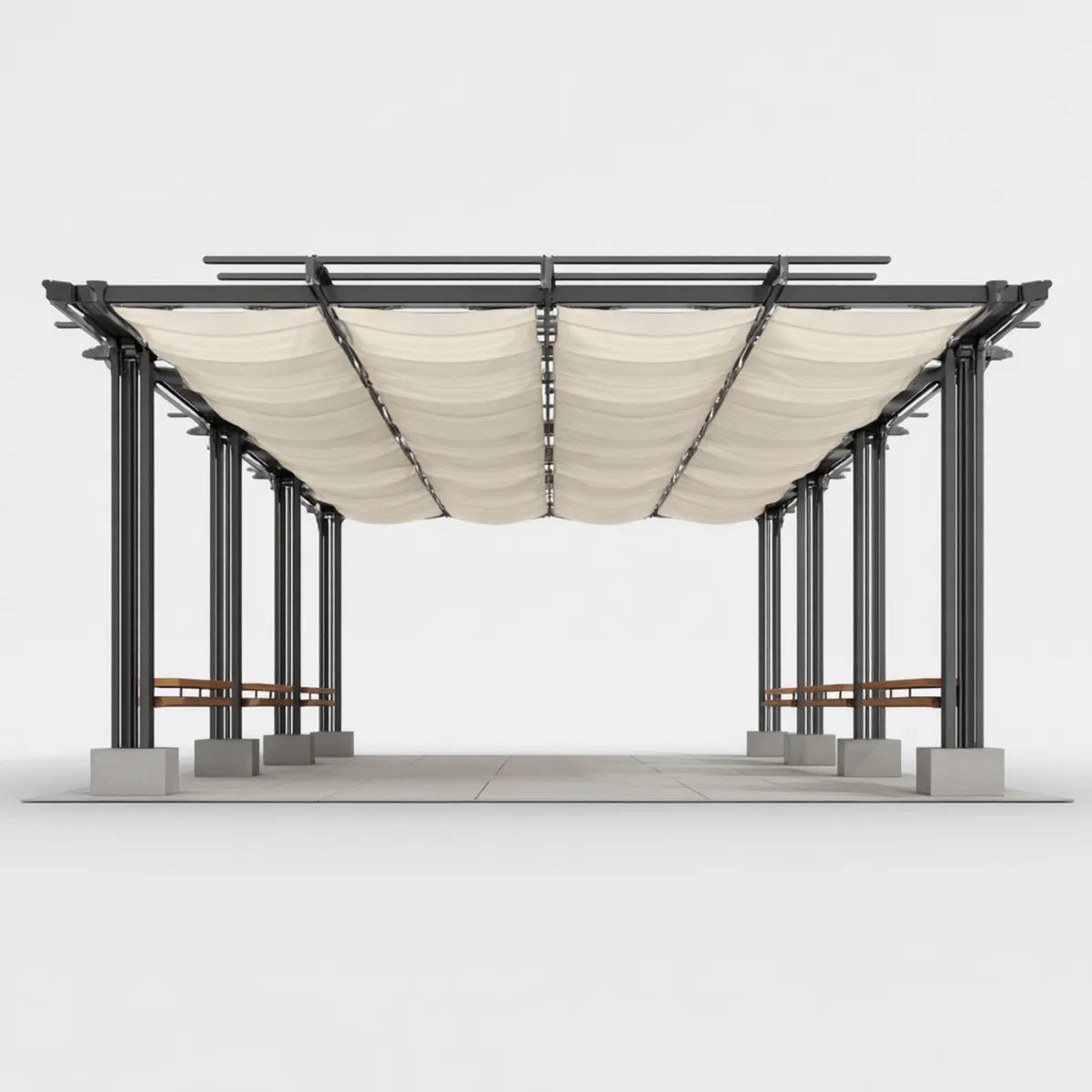 Altana lub pergola, prostokątny kąt ogrodowy antracyt z ramą przesuwną kości słoniowej 600 x 300 x 250 cm w stali i poliestrze