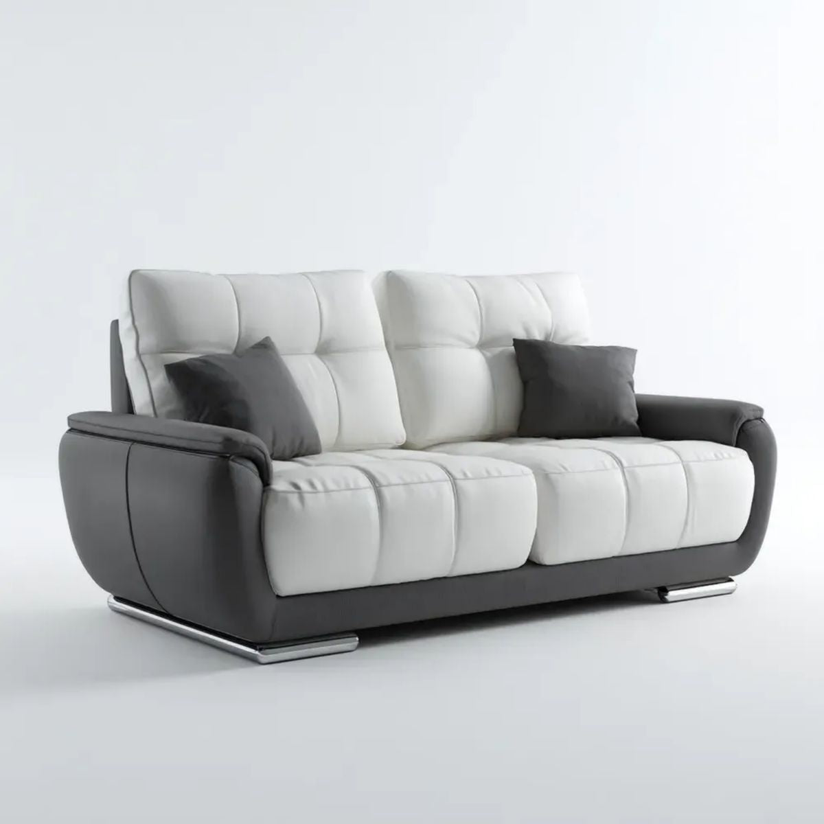 Sofa, 3-osobowa w kolorze białym i ciemnym w kolorze szarym, z polipropylenu syntetyczna skóra, 210 x 92 x 98 cm