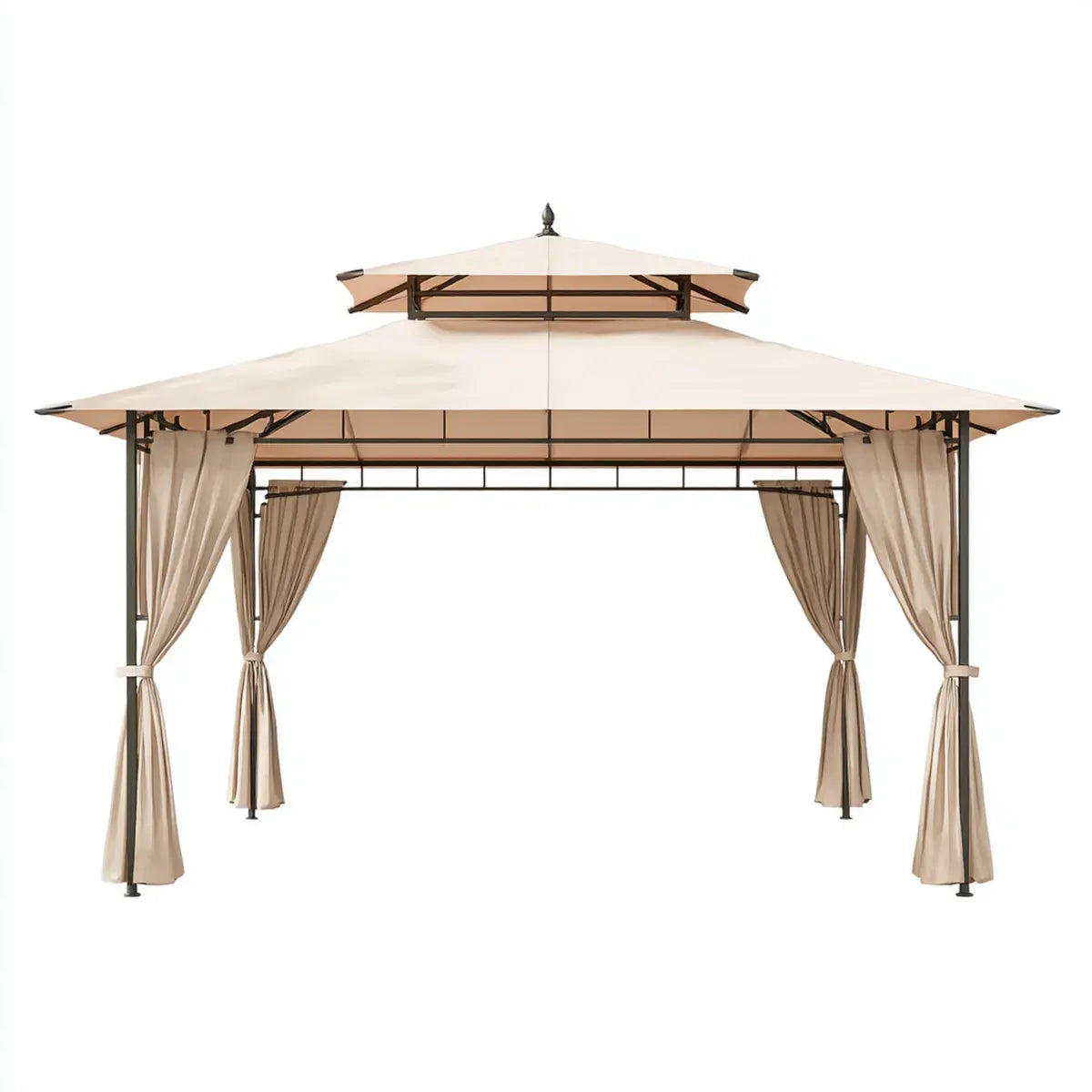 Altana lub pergola, Plac ogród tonnale beżowe 300 x 300 x 270 cm w stali i poliestrze z podwójnym dachem i 4 zasłony