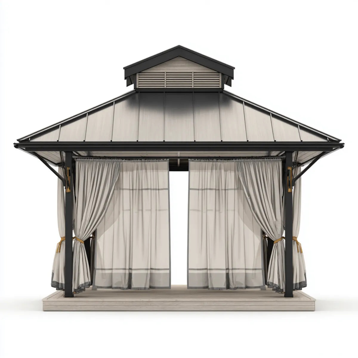 Altana lub pergola, Plac pawilon ogrodowy szary antracyt 300 x 300 x 290 cm w aluminium i poliwęglan z zasłonami poliestrowymi