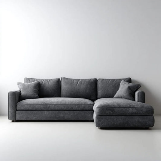 Sofa, 4-osobowa sofa w ciemnoszarej poliestrowej tkaniny, 280 x 165 x 85 cm