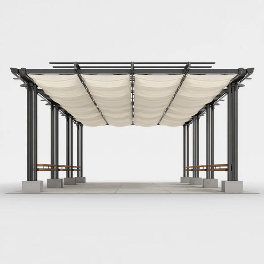 Altana lub pergola, prostokątny kąt ogrodowy antracyt z ramą przesuwną kości słoniowej 600 x 300 x 250 cm w stali i poliestrze