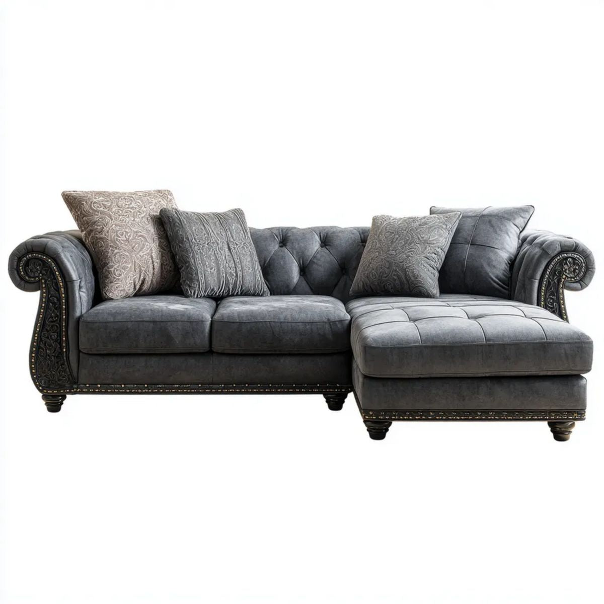 Sofa, Chesterfield 3 Support seater ethank dark ethroszary poliester ethanvelt effect with meridian ethanright, 270 x 170 x 95 cm
