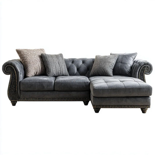 Sofa, Chesterfield 3 Support seater ethank dark ethroszary poliester ethanvelt effect with meridian ethanright, 270 x 170 x 95 cm