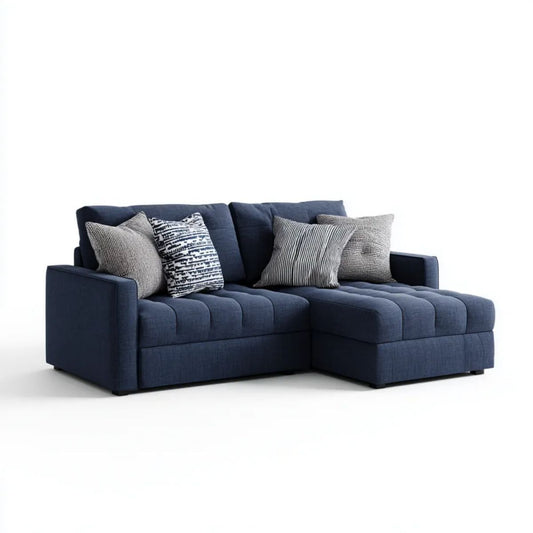 Sofa, 3-osobowa sofa firanki granatowy w poliestrowej tkaniny firankowej z szezlongiem firanki, 230 x 150 x 85 cm