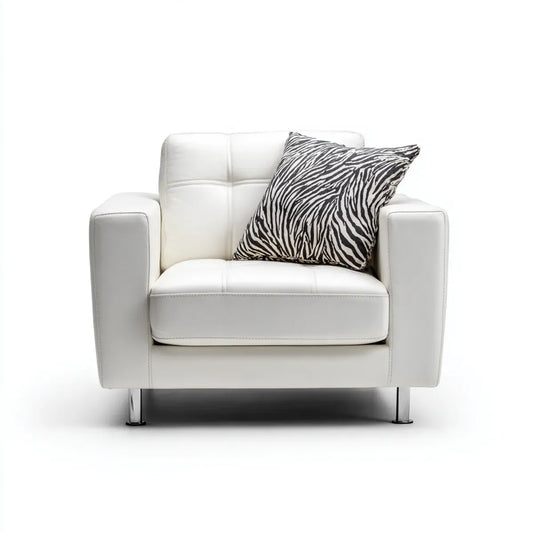 Fotel, Biały fotel w salonie 100 x 90 x 85 cm w syntetycznym placu PU