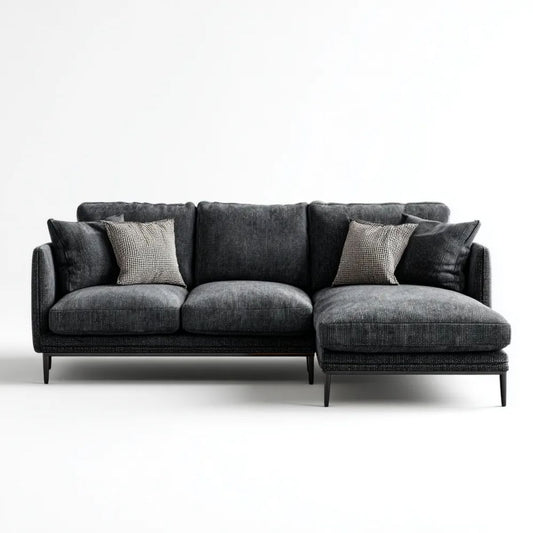 Sofa, 3-osobowa poliester elipsyjny szary antracyt sofa z diuretykiem w L, 250 x 160 x 85 cm