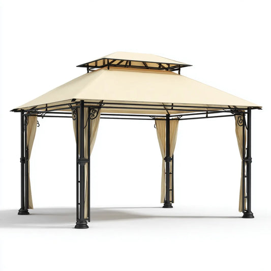 Altana lub pergola, prostokątny ogród Gazebo 300 x 400 x 295 cm w stali i poliestrze z bocznymi zasłonami