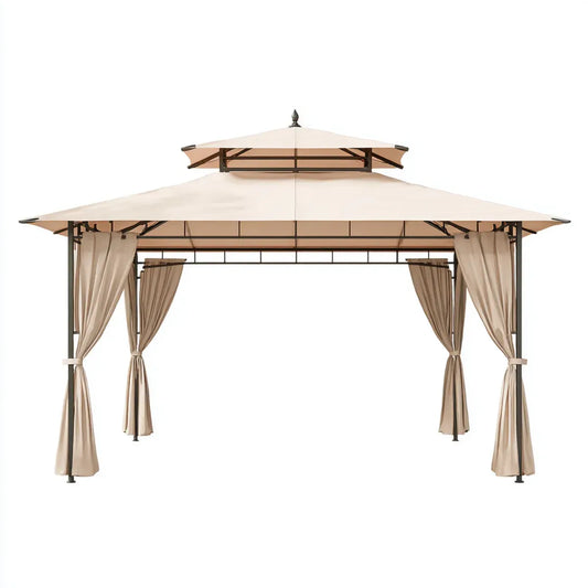 Altana lub pergola, Plac ogród tonnale beżowe 300 x 300 x 270 cm w stali i poliestrze z podwójnym dachem i 4 zasłony