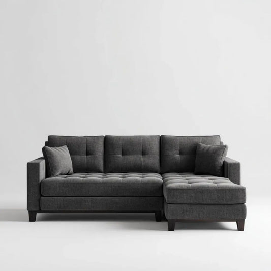 Sofa, 3-osobowa sofa w poliestrze szary 230 x 150 x 85 cm z szezlongiem w prawo